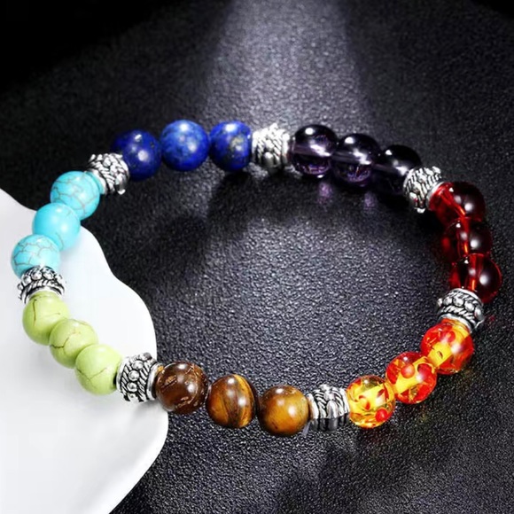 🦋 3/$24 7 Chakras beaded rainbow bracelet 🌈 / NWOT - Picture 3 of 7